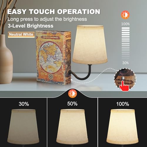 Vintage Bookshelf Lamp Rechargeable, Cordless Book Lamp with Linen Shade, Dimmable Touch Control Table Lamp, Modern Decorative Bookend, Bookshelf Lights for Office Home, Library, Study - style: Map