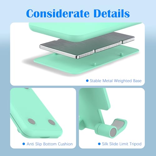 Cell Phone Stand, Adjustable Angle and Height Cell Phone Holder for Desk, Foldable and Portable, Anti-Slip Silicone Pad, Compatible with All Mobile Phones and 4-8 Inch Devices, Green - color: Green