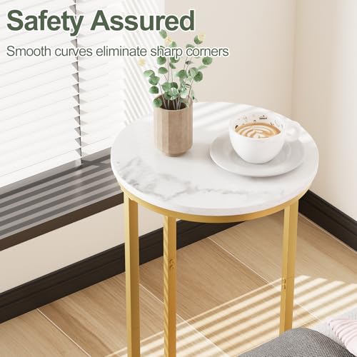 C Shaped End Table, Couch Side Tables for Living Room, Round Sofa End Table with Metal Frame, Small Wooden Snack Table for Bedroom, Small Spaces, Easy Assembly (Gold) - color: Round-gold, size: 1pc