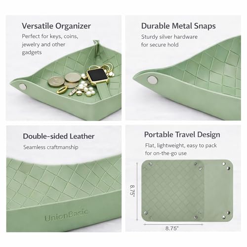 UnionBasic Small Valet Tray, Jewelry Tray for Rings Watches Earrings, Entryway Catchall Caddy for Coins Keys Change, Nightstand Bedside Valet Holder, Trays for Electronic Gadgets, Woven Matcha - color: Woven Matcha, size: 5.4" x 5.4" x 1.6"