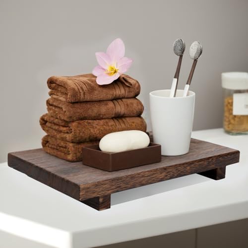 (9x6 Inch,Brown) Wood Riser Soap Tray, Rustic Wood Pedestal Stand Tray Farmhouse Kitchen Counter Decor Bathroom Soap Dish Holder for Sink,Vanity,Plant,Bottles, Candles Display - style: 9x6 wooden riser