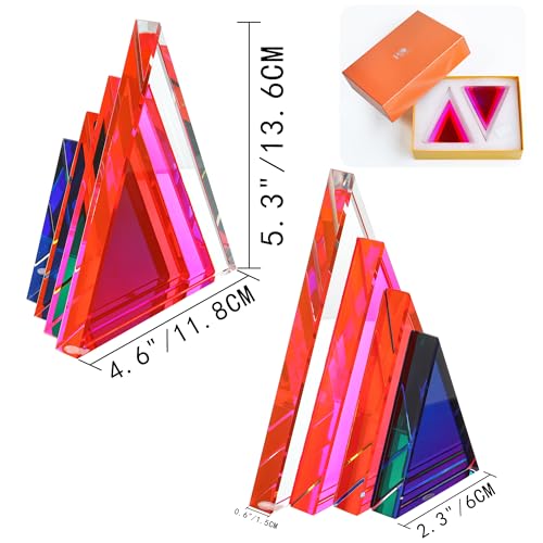 H&D HYALINE & DORA 1Pair 3Lbs Crystal Bookends for Shelves Decorative Glass Bookends for Heavy Books Geometric Triangle Shape Non-Skid Book Ends Heavy Bookends Home Office Decor(Colorful) - color: Triangle