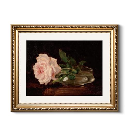 HUARCEY Vintage Romantic Pink Rose Gold Framed Canvas Wall Art Print, 13''x16'' Flower Oil Painting Elegant Floral Artwork, Still Life Gift for Mothers Day,Wall Decor for Bedroom Living Room - color: A Pink Rose, size: 16"L x 13"W