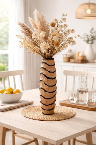 Aeravida Locally Spiral 14-inch Handmade Mango Wood Vase – Carved Decorative Table Vase for Home or Office