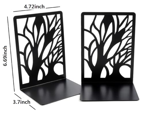 Tree Bookends Metal Nonskid Bookends Heavy Duty Bookshelves Organizer Office Bookend for Shelves, Book Ends for Heavy Books (Tree Shadow C-Black, 1 Pair) - color: Tree Shadow C-black, 1 Pair