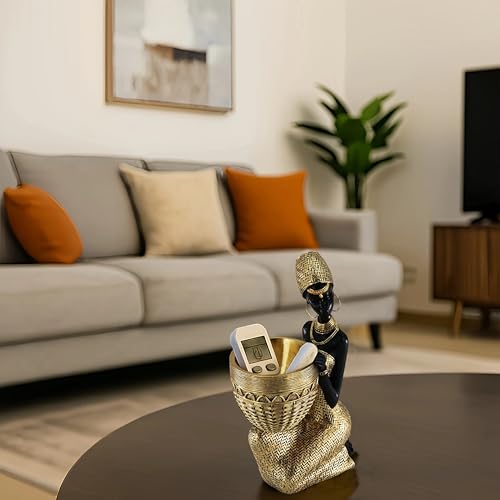 African Resin Woman Statue with Bowl – Golden Kneeling Tribal Figurine for Home Decor, Candy Dish, Jewelry Holder, Boho Shelf Accent - color: 305gold