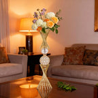VIJIV Gold Vase for Wedding Centerpieces Table, 24" Tall Luxury Hourglass Metal Trumpet Vase for Flower Arrangement & Ostrich Feathers Holder, Perfect for Wedding Galas, Anniversary & Formal Events - size: Tall-23.7IN