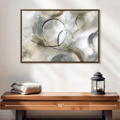ElephantStock - Allegro Wall Art - Horizontal Floating Framed Canvas - Living Room Wall Decor - Painting Strokes And Lines Framed Canvas Art - Gray And Brown Decor by Nan - 25" x 17" - color: Floating Frame Walnut, size: 24"L x 16"W