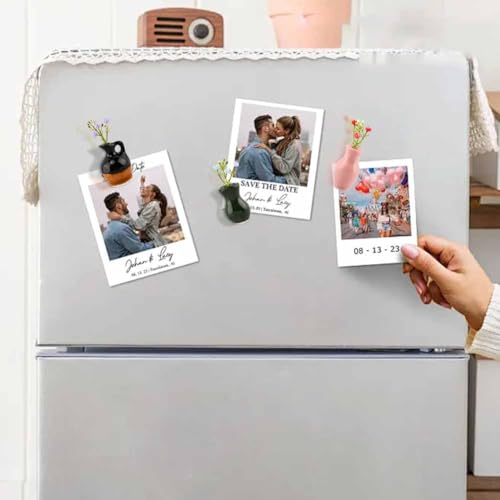 6 Packs Mini Ceramic Vase Magnets for Fridge, Fingertip Vase, Cute Tiny Plant Vase Fridge Magnets for Kitchen Refrigerator Office Locker Decoration with 6 Fake Flowers