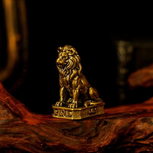 CHOVY Leo – Leo Lion Zodiac Sign Brass Sculpture – 100% Solid Handcrafted Collectible Figurine, Bold Retro Desk Decor for Astrology Enthusiasts - style: Leo