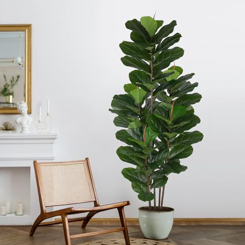 Yepdin Faux Fiddle Leaf Fig Tree 6 FT - Artificial Ficus Tree with Tall Artificial Plants Large 69 Fiddle Leaves - Lifelike Fake Trees for Home Decor Living Room Indoor Outdoor - style: 6 FT