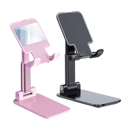 Meetuo 2 Pcs Cell Phone Stand, Adjustable Angle Height Phone Stand for Desk, Foldable Portable Phone Holder for iPhone 14/13/12/Smartphones - color: Pink+Black