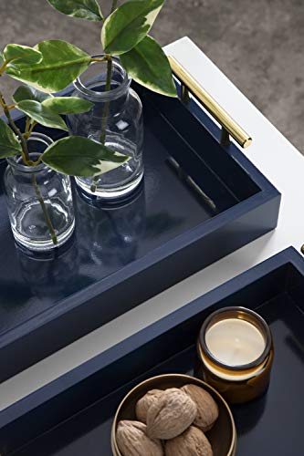 Kate and Laurel Lipton Modern Tray Set, Set of 2, Navy Blue and Gold, Glam Decorative Trays for Storage and Display - color: Navy Blue/Gold