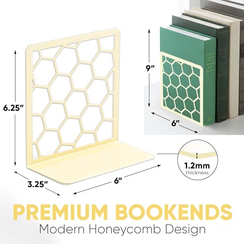 GEOMOD Geometric Honeycomb Yellow Metal Bookends Decorative - Tall Sturdy Book Ends for Shelves - Modern Heavy Duty Bookend Stopper - Office or Home Book Shelf - 6x3.25x6.25 Inches - 1 Pair - color: Yellow, size: 1 Pair, style: Honeycomb
