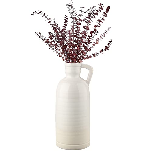 12.5" White Ceramic Vase for Home Decor Large Decorative Vase Boho Pottery Bud Vase for Flowers Rustic Farmhouse Tall Single Flower Vase for Centerpieces Pampas Grass - color: White