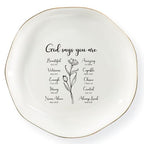 Christian Women's Jewelry Dish Tray, 'God Says You are' Pattern, White, Glazed Ceramic, Square, 4.5" x 4.5", Religious, Washable, Valentine's Day, Birthday, Christmas, Thanksgiving Gift