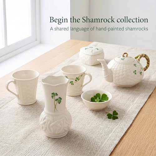 Belleek Durrow 4 Inch Shamrock Vase - Handcrafted Fine Parian China Irish Decor - White Flower Vase, 2" D x 4" H