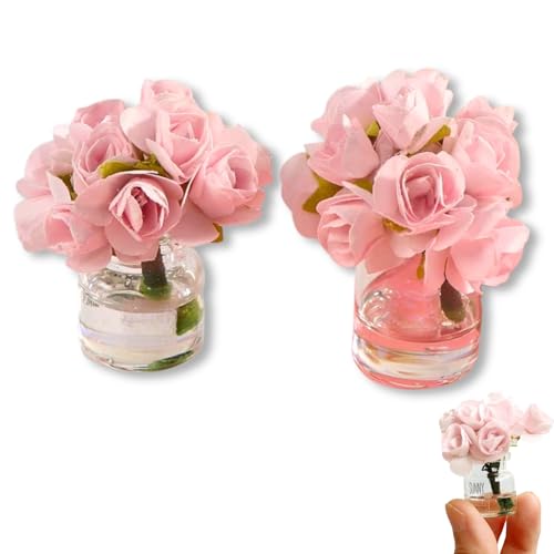 2Pcs 1:12 Scale Glass Vase with Flowers Set, Decorative Accessories for Mini Scene, Mini Decoration Dollhouse Décor