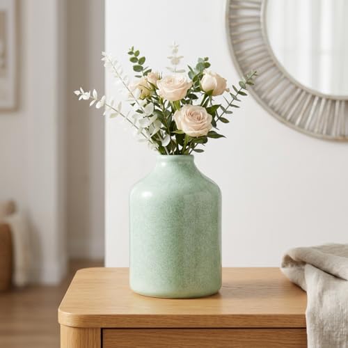 Sunddo Modern Green Vase - 8 Inch Ceramic Flower Vases Home Decor, Minimalist Decorative Vase for Centerpiece, Dining Table, Living Room, Office Desk Decor, Dresser, Easter Table Decoration - color: Green, size: 8 inch