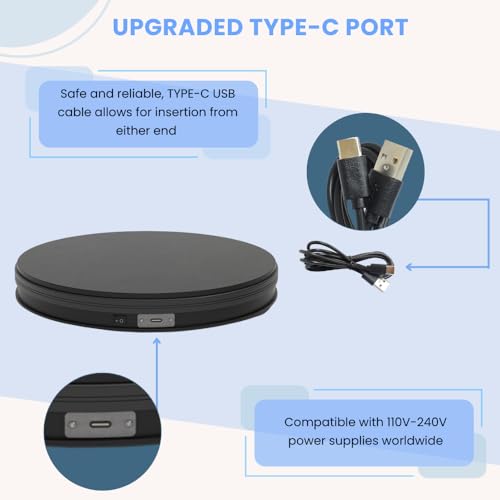 fotoconic Black Electric Motorized Rotating Turntable Display Stand, 14 Inch / 35cm Diameter, 110 Lb Centric Loading for Shop Display - size: Black 14", 110 Lb Max Loading