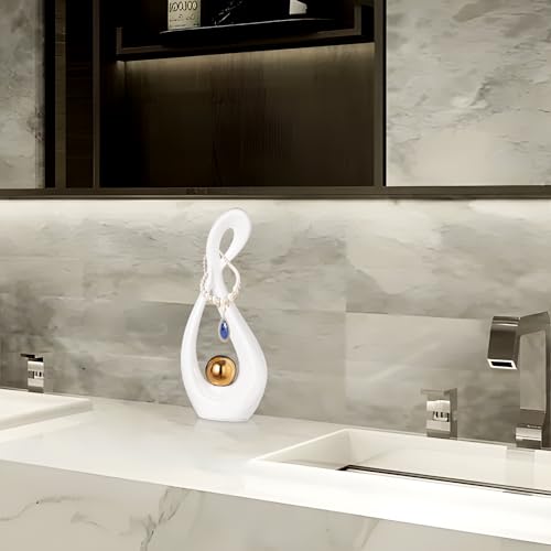 Modern Abstract Sculpture Home Decor, White and Gold Decor, Living Room Decoration Table Accessories, Table Art Ceramic Statue Decor, Centerpiece for Dining Room - color: White and Gold 1