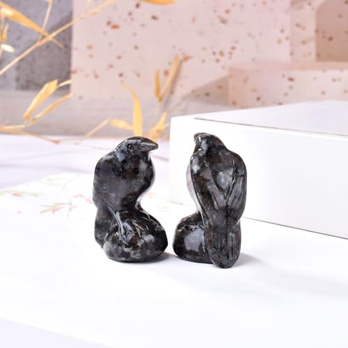 Natural Flame Stone Crystal Raven Statue 2" Healing Crystal Handmade Sculpture Guardian Pocket Statues Reiki Meditation Office Home Decoration Gift - color: Flame Stone