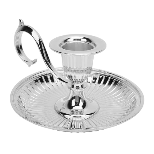 Vintage Candle Holder, Elegant zinc Alloy Taper Candle Stick Stand with Large Curved Handle for Dinner Table Decor and Wedding Parties Silver - color: Silver