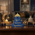 Smile Ramadan Eid Mubarak Wooden Decor, Islamic Ramadan Muslim Party Tiered Tray Tabletop Home Decorations - style: Ramadan