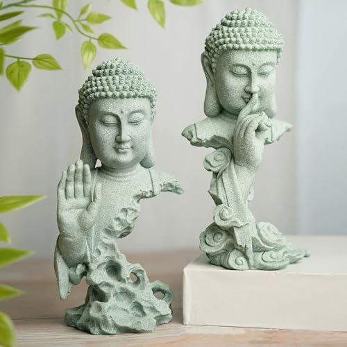 livelyfish Meditating Buddha Statue Zen Garden Statues Sandstone Thinker Buddha Sculpture Figurine for Fish Tank Aquarium Home Decorations, Gift (A) - size: A
