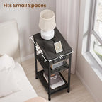 Asgolion Tall End Table with Charging Station, 3 Tier Narrow Beside Table with Adjustable Shelf, Tall Gray Side Table Nightstand for Bedroom, Living Room Coffe Table, Office, Charcoal Grey - color: Charcoal Grey, style: With Outlet