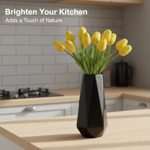 Modern Black Ceramic Vase, 7.5 Inch Geometric Flower vases, Minimalist Design for Table Shelf Centerpiece Home Decor Fit for Housewarming, Weddings, Birthday,Christmas - color: Black-1