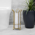 BROOKSTONE Toilet Paper Holder Stand, Modern and Minimal Free Standing Toilet Paper Stand with Storage, Bathroom Tissue Organizer that Holds Mega Rolls - Gold - color: Gold Minimal
