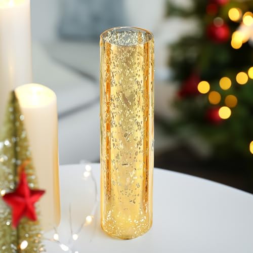 WGVI Hurricane Candle Holder Sleeve, W: 3", Ht: 14", Gold Speckled Glass Cylinder Open Both Ends, Chimney Tube Shade, 1 Piece - size: 3x14"H