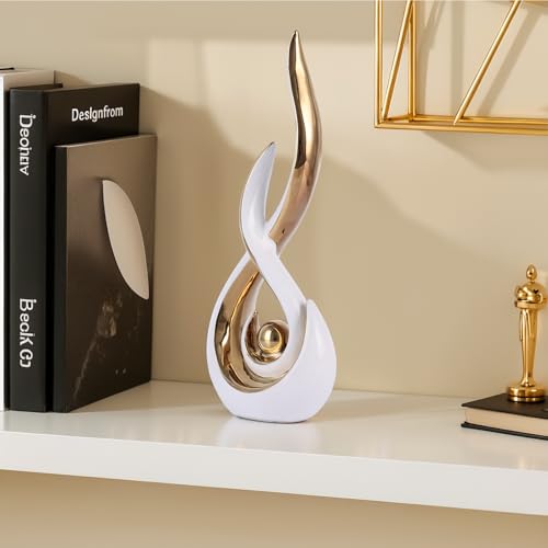 Ceramic Abstract 2 Piece Statue Set, White and Gold Home Decor Accents for Home Decor Statue Mantel Shelf Decor Unique Shelf Decor on Mantel, TV Cabinet Divider Table Top and Dining Table Centerpiece. - color: Wg