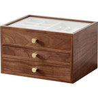 CHOSIN Black Walnut Wooden Jewelry Box for Women, 3-Layer Wood Jewelry Organizer with Glass Lid for Watches, Necklaces, Rings & Earrings Storage Mothers Day Gifts for Mom - style: 3 Layer
