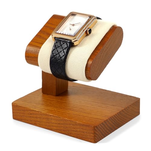 Solid Wood Watch Display Stand T-bar Microfiber Watch Stand Holder Organizer For Men And Women Wristwatch, Bracelet, Storage Display Rack (Cream White) - color: Beige, size: Single Slot