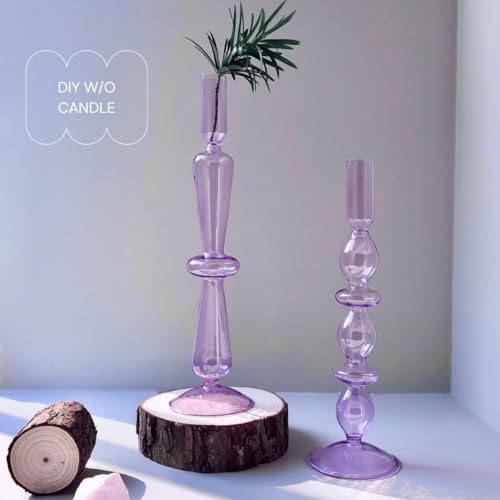 Candle Stick Candle Holder, Glass Candle Holders for Table Centerpiece, Modern Style Purple Candle Holder Mixed 4pcs - color: Purple