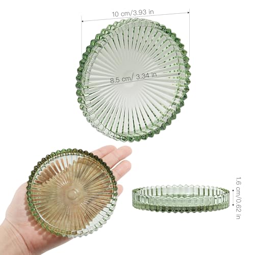 Glass Pillar Candle Holder, 4" Green Candle Plates Set of 3, Glass Candle Holders for Wedding, Party, Holiday, Home Decor, Table Centerpiece - color: Green, size: 3 pcs