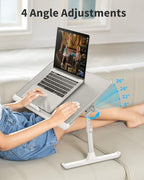 SAIJI Laptop Bed Tray Table - 23.6" x 13" Adjustable Portable Standing Desk with Storage Drawer, Foldable Lap Desk Fits 17" Laptop, PVC Leather for Couch Sofa (Gray) - color: Gray