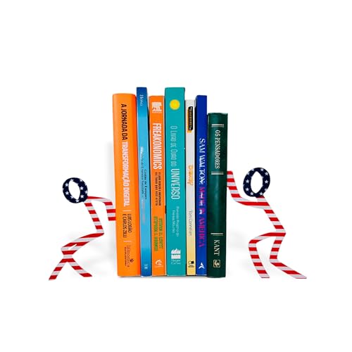 Figurine Bookends with Book-Holding Characters - Steel with Epoxy Coating - Decorative Pair of Book Holders for Shelves, Desk, and Office - Patriotic American Flag Colors – Geguton - color: Liam Classic - Colorful
