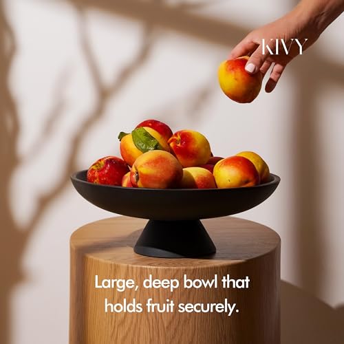KIVY Concrete Fruit Bowl for Kitchen Counter - Large Decorative Bowl for Home Decor - Modern Key Bowl for Entryway Table - Pedestal Bowl - Fruit Basket for Home Decor - Black Fruit Bowl Decor - color: Black, style: Pedestal