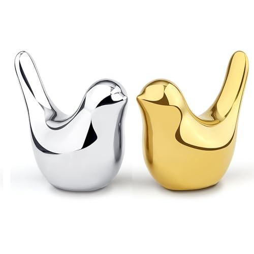 Small Birds Statues Gold and Silver Home Table Decor Bird Figurines Modern Style Decorative Ornaments for Office Desktop, Living Room, Bedroom, Bookshelf, Cabinets(Gold Silver Birds 2Pcs) - color: Gold and Silver