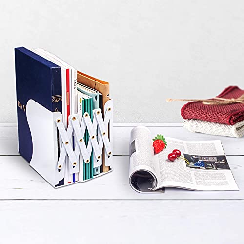 Aobopar Adjustable Book Ends, Metal Bookends for Heavy Books, Desk Book Holder for Shelves, Book Organizer for Desk, Suitable for Office, Home and School Use (White) - color: White