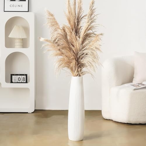 Ceramic Big White Floor Vase, 24" Tall Floor Vase, Large Decorative Flower Vases for Decor Living Room Modern Home Office Bedroom, Farmhouse, Glossy Glaze (24 Inch Tall) - size: 24 Inch Tall