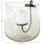 Deco 79 Glass Decorative Candle Holder Candle Stand with Black Metal Accents and Brown Speckles, Candlestick Holder 9" x 10" x 10", Clear - size: 9" x 10" x 10"