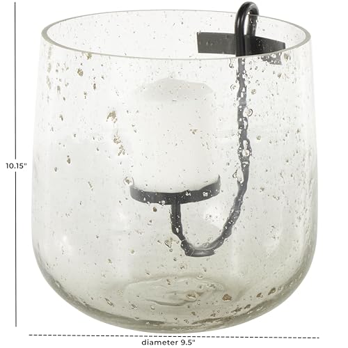 Deco 79 Glass Decorative Candle Holder Candle Stand with Black Metal Accents and Brown Speckles, Candlestick Holder 9" x 10" x 10", Clear - size: 9" x 10" x 10"