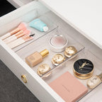 3 Set Clear Plastic Junk Drawer Organizer Vanity Curlery Utensil Makeups Organizer for Kitchen 6" X9'' - size: 3 Pack 9"x6" Clear Plastic
