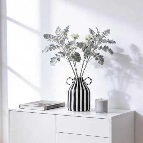 Modern Black and White Decor Striped Vase – Minimalist Funky Boho Home Accent Vase for Living Room Coffee Table Centerpiece, Office, Bookshelf, and Windowsill (B) - color: Black White