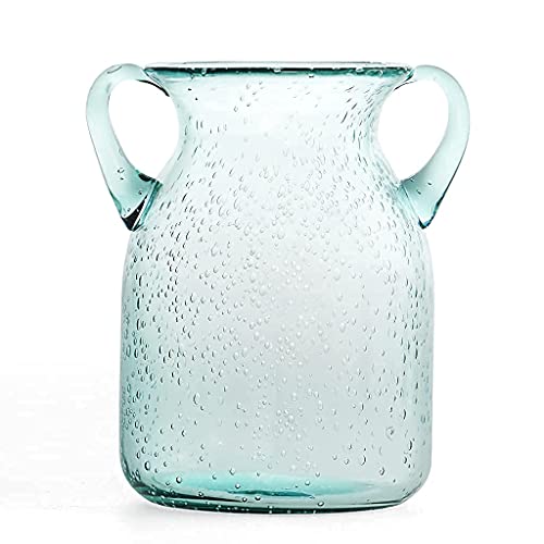 MDLUU Seeded Glass Vase, 4.6" W x 6.7" H, Clear, Double Ear Design, Coastal Modern Style, Perfect for Dining Room, Bedroom, Bathroom - size: 7" Tall