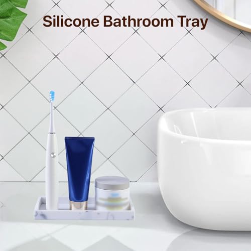 Bathroom Vanity Tray, 8 x 4 Inch Silicone Kitchen Sink Tray for Soap Dispenser Bathroom Countertop Tray Holder for Perfume Soap Towel Bathroom Trays, Mini, White Marble - color: Marble, size: 7.9" x 3.9" x 0.7"